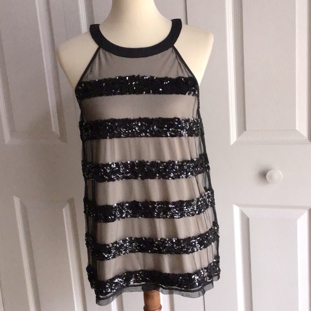 INC Black Sequined Halter Top